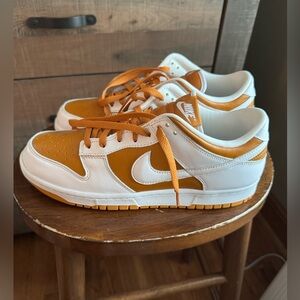 Never worn w/ original box; Nike Dunk Low QS; Men’s 9.5; Dark Curry/White